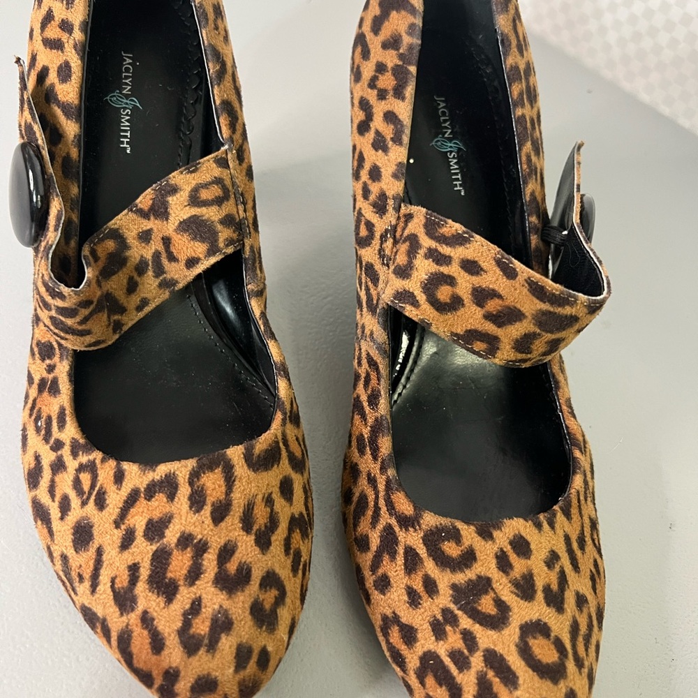 Jacklyn Smith Mary Jane  Cheetah Print  3 inch High Heels Women Shoes Size 6 1/2
